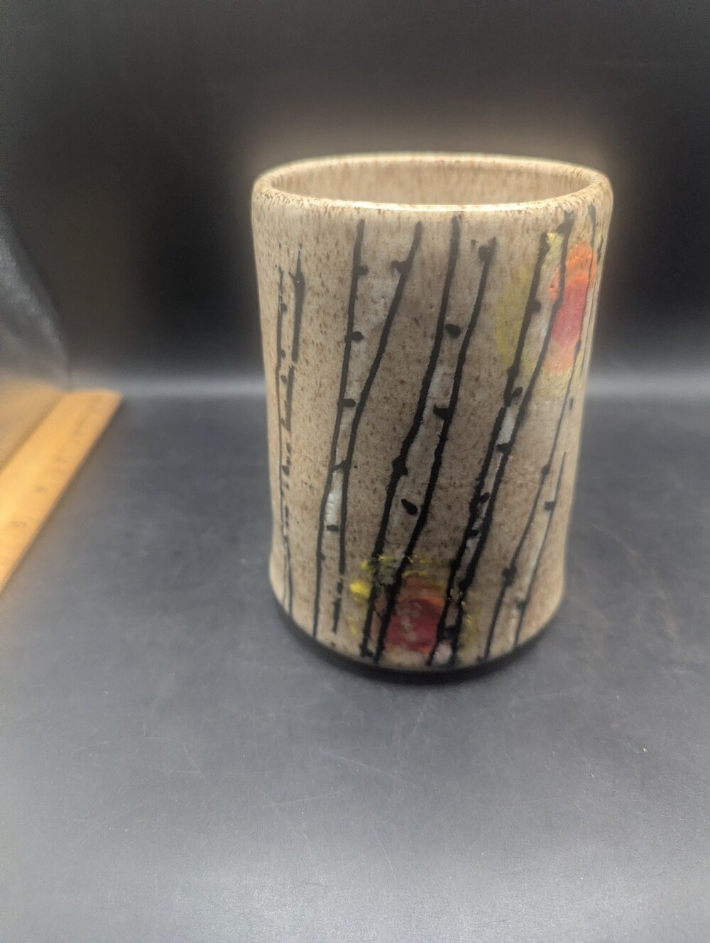 Vintage Studio Art Pottery Signed Planter or Utensil Holder Birch Tree Design